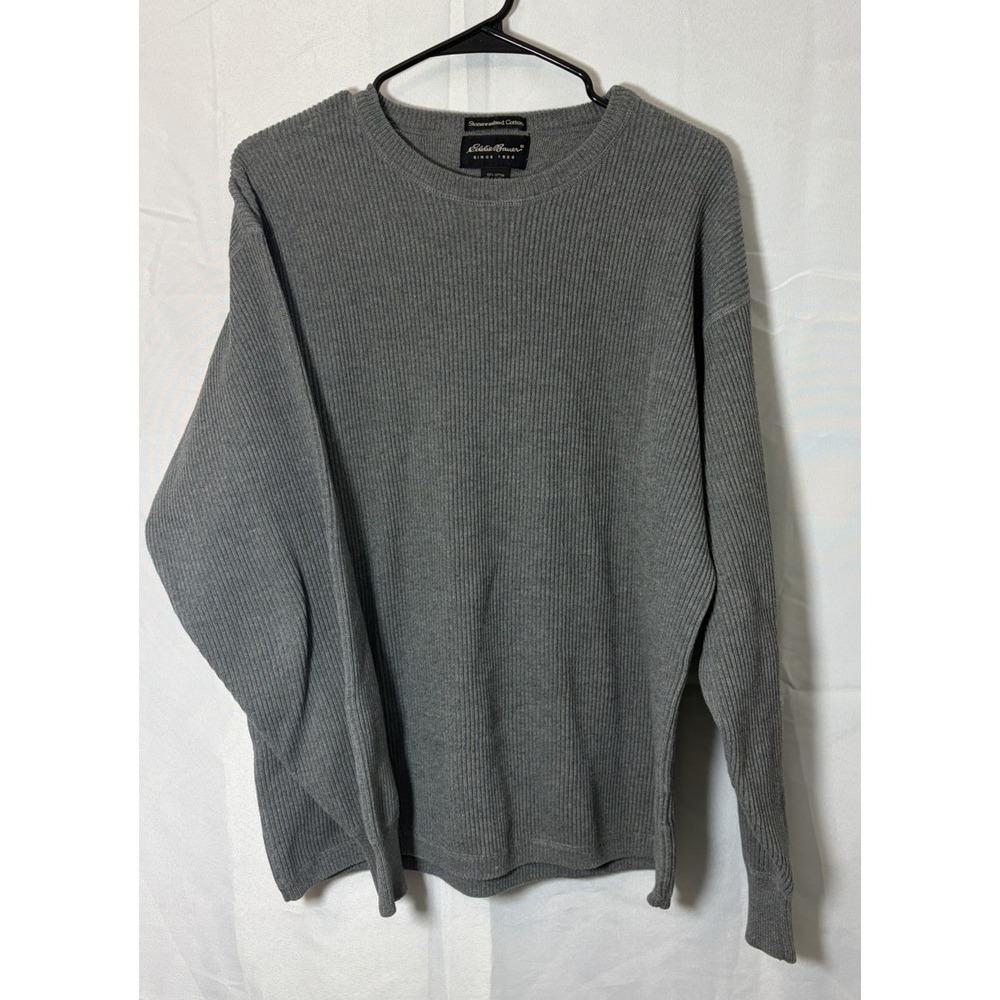 Eddie Bauer Men's Grey Ribbed Knit Cotton Pullover Crewneck Tall Large